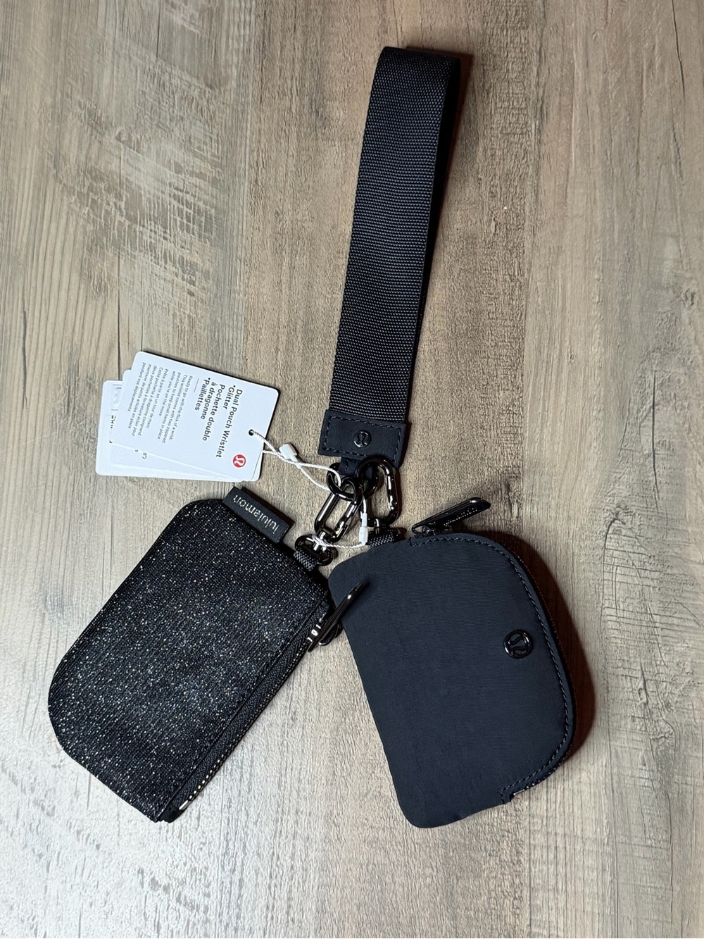 NWT Lululemon Dual Pouch Wristlet *Glitter* Black/gunmetal*